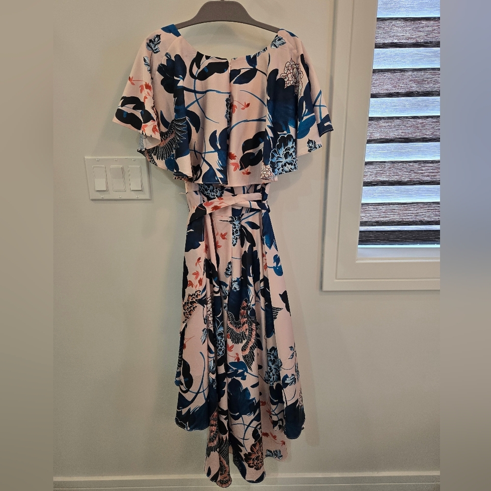 Eliza J Floral High Low Dress in Blue and Cream - Picture 3 of 4